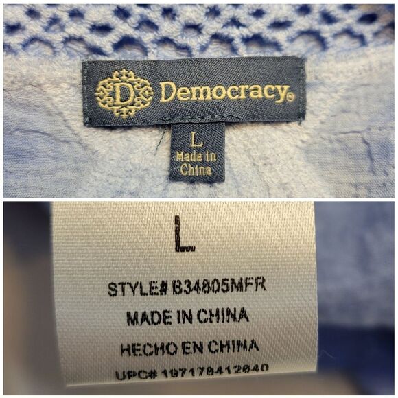 Democracy Bonnet Sleeve Square Crochet Neck Mineral Wash Peplum Woven Top - Picture 12 of 14